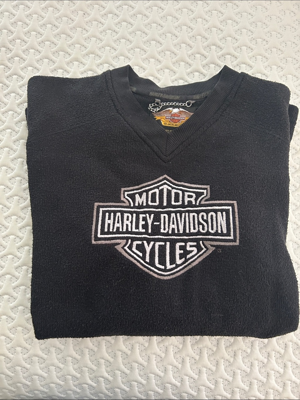 Harley-Davidson Black V-Neck Sweatshirt with White Logo Trim